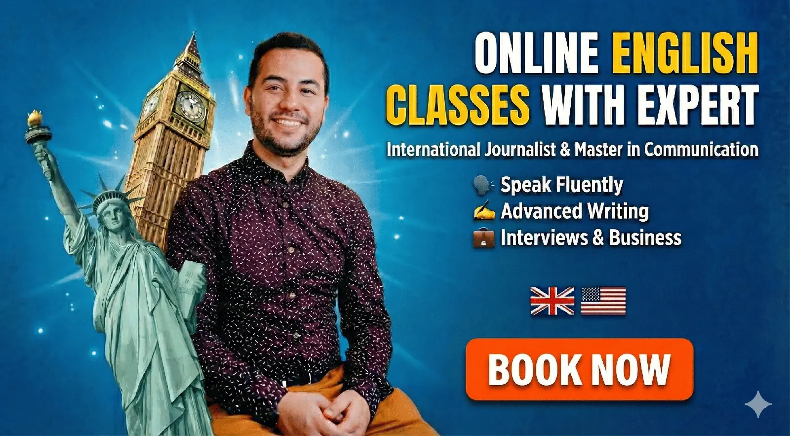 David Tarazona ofrece clases de inglés online para entrevistas y negocios.