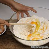 mixing flour and eggs