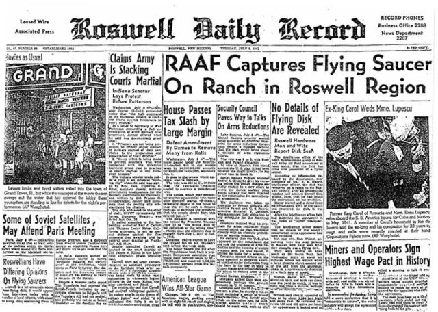 Roswell newspaper story 1947