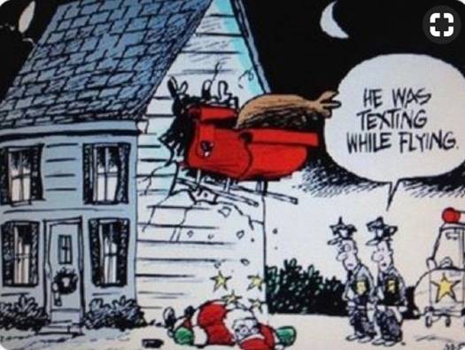 Santa texting while flying by Peter Heilig